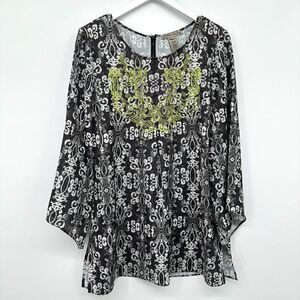 Sharon‎ Young Tunic Top Shirt Size Large Long Flare Sleeve Embroidered Blouse